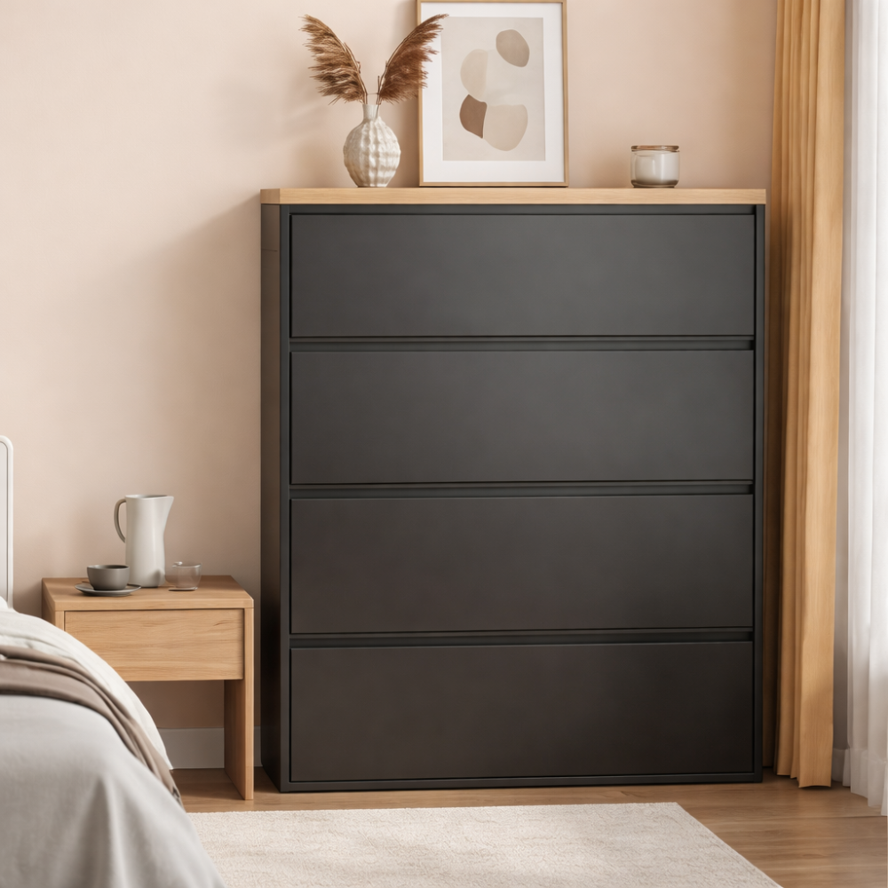 Modern Minimalist Shoe Storage Cabinet - Slim Steel Organizer with Drawers