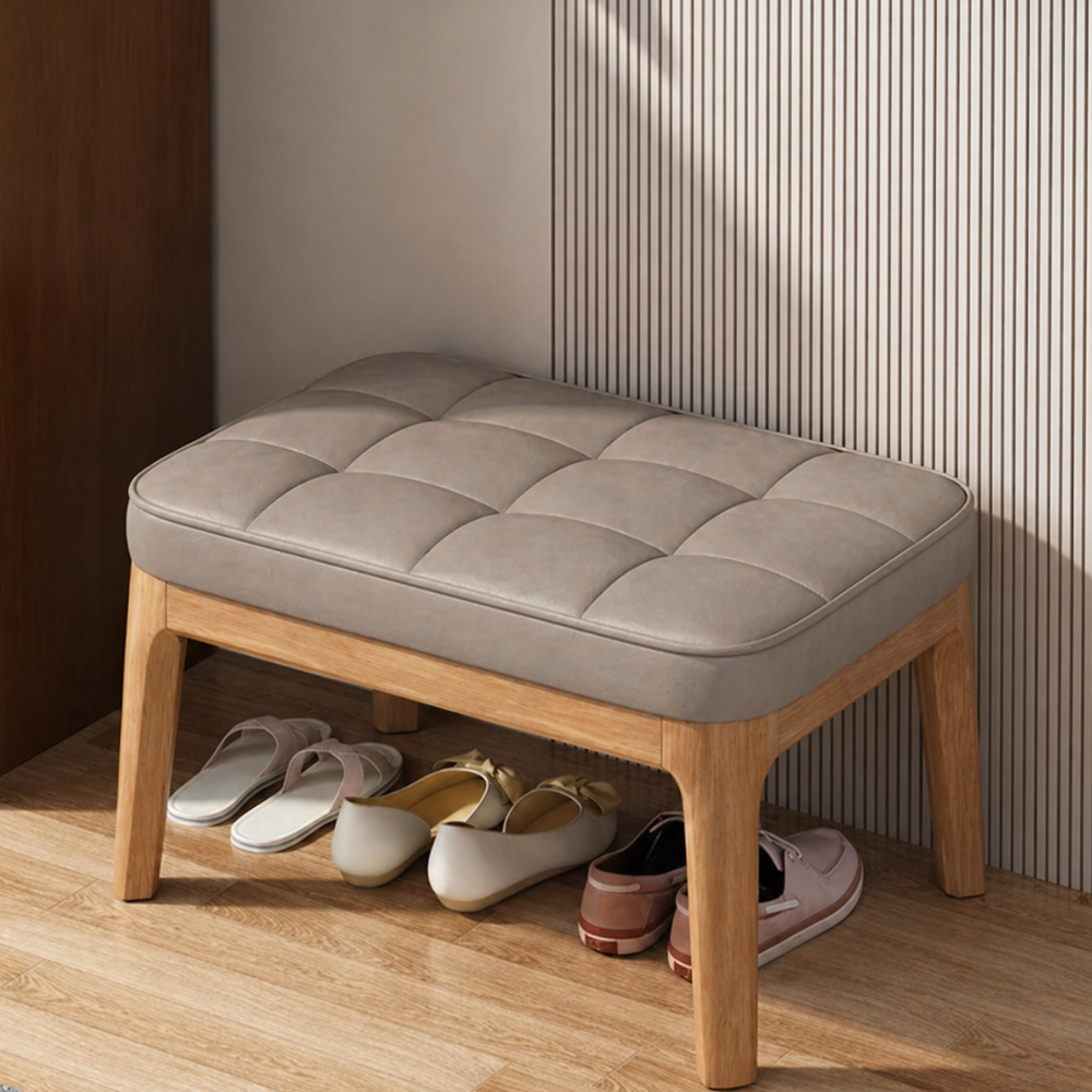 Scandinavian Shoe Storage Bench with Solid Wood Frame & PU Leather Seat