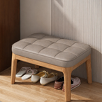Scandinavian Shoe Storage Bench with Solid Wood Frame & PU Leather Seat