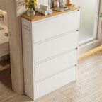 Modern Minimalist Shoe Storage Cabinet - Slim Steel Organizer with Drawers