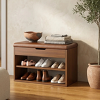 Modern Minimalist 3-Tier Shoe Storage Cabinet - PU Leather & Wood Organizer