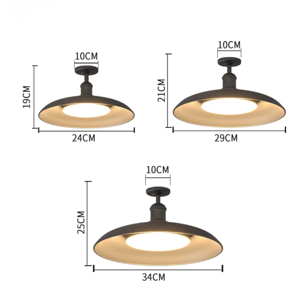 Outdoor Waterproof Ceiling Light IP65 | Black Round Semi Flush Mount Fixture for Patio Porch Lighting