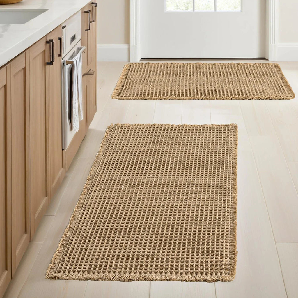 Waffle Super Absorbent Bath Mat | Non-Slip Microfiber Bathroom Rug with Tassels