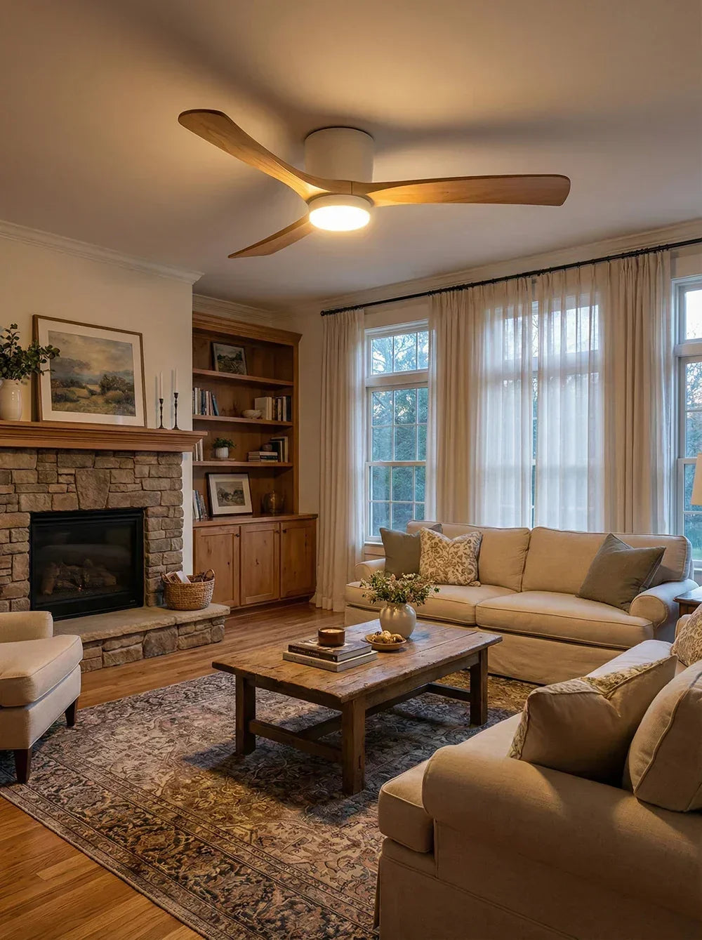 Propeller Style Wooden Ceiling Fan Light